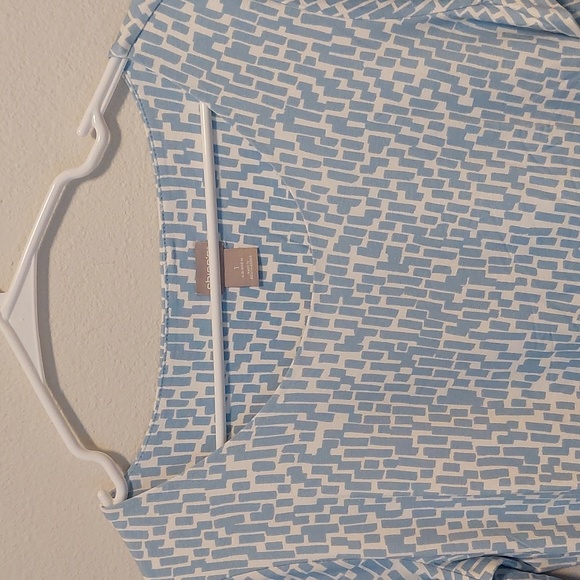 Chico's Touch of Cool Brick Geometric Ballet Elbow Tee.  Soft Blue. - Picture 2 of 7